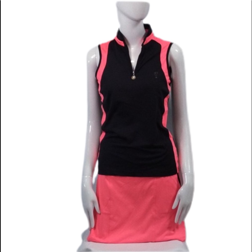Sleeveless Black And Pink Athletic Polo Top